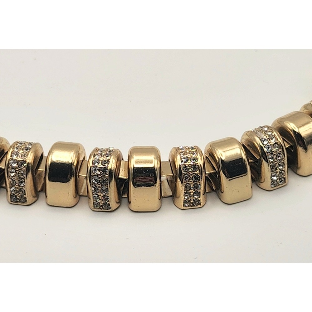 Cache Gold Tone Rhinestone Ribbed Statement Collar Necklace 18 Inch - Picture 7 of 16
